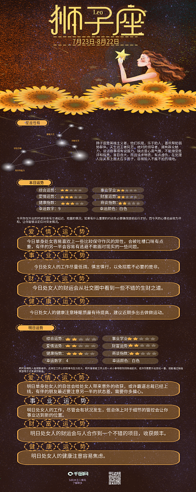 狮子座女孩向日葵花十二星座介绍信息长图