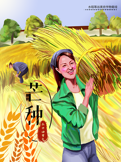 原创手绘芒种农民劳动海报