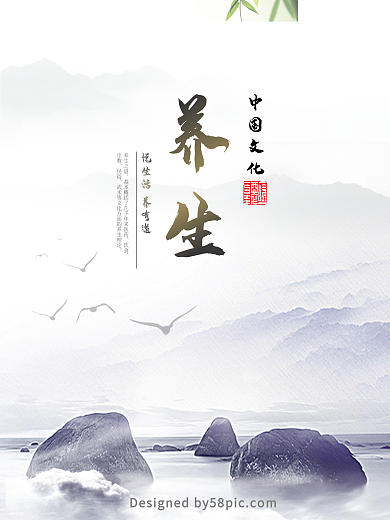 养生文化水墨风宣传海报