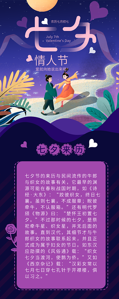 七夕节节日介绍干活分享手机信息长图
