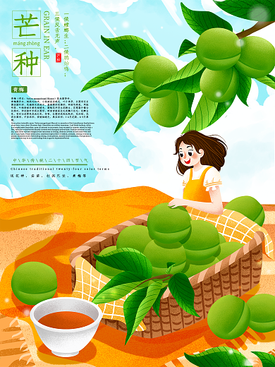 中华传统节气清新芒种海报
