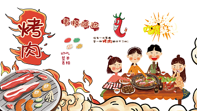 怀旧复古烤肉工装墙美食展板