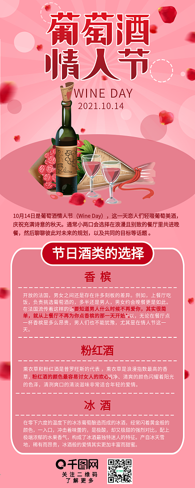 葡萄酒情人节节日介绍信息长图