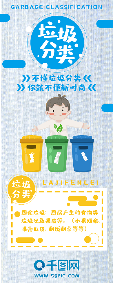 蓝色简约垃圾分类信息长图