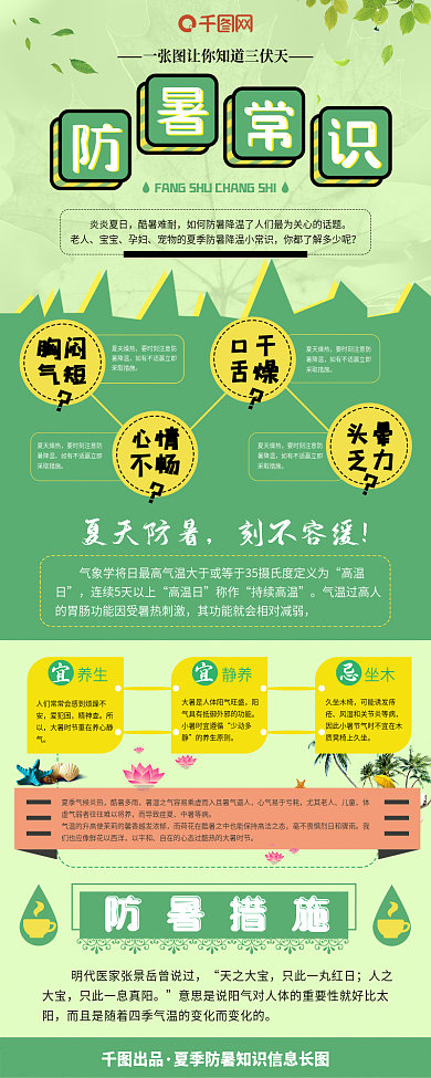 简约绿色入伏防暑常识信息长图