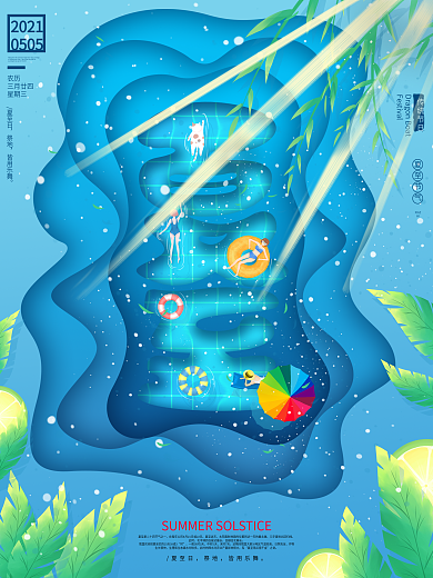 原创清凉夏日二十四节气夏至节日海报