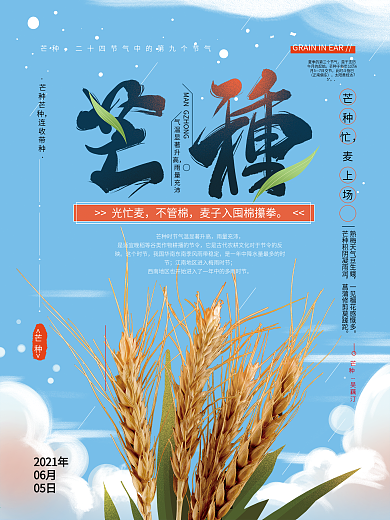 原创简约清新芒种节气海报