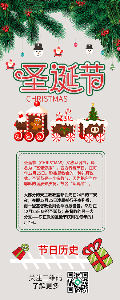 圣诞节节日科普介绍信息长图
