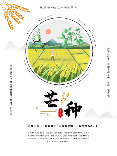 传统二十四节气芒种节气古典海报
