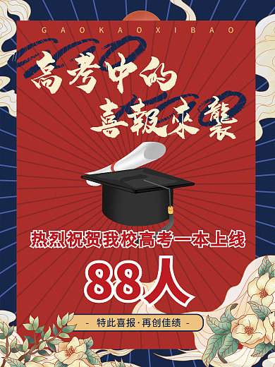复古撞色国潮风高考喜报