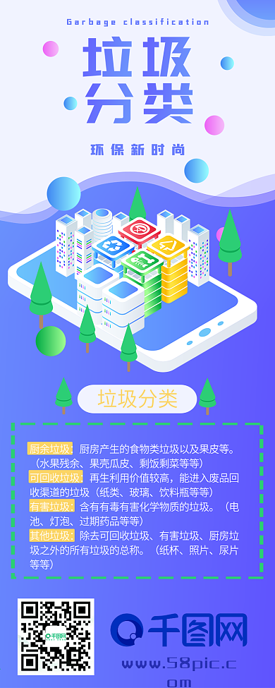 垃圾分类信息长图蓝色简约2.5D