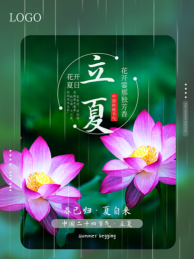 唯美荷花绿色立夏简约海报