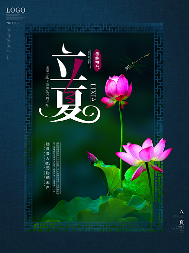 原创荷花二十四节气立夏节气节日海报