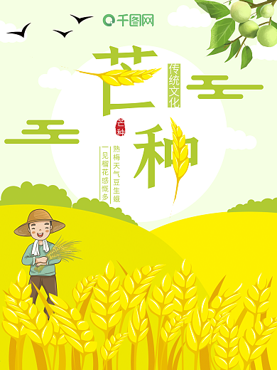 小清新农民芒种节气海报