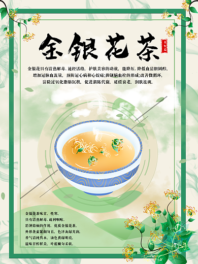 金银花茶绿色小清新海报中药用价值海报