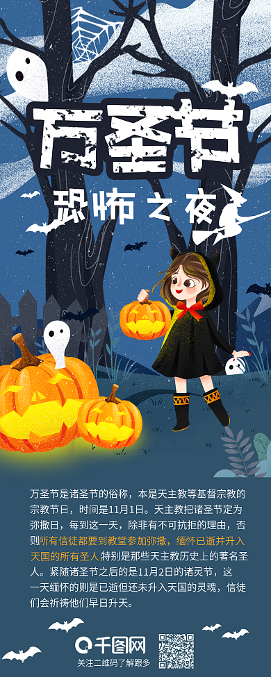 西方鬼节万圣节恐怖之夜信息长图
