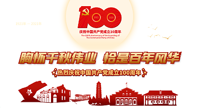 喜庆建党100周年系列展板党建主题宣传