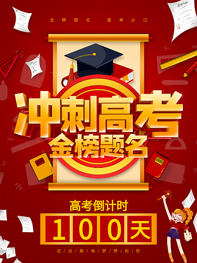 红色大气冲刺高考倒计时海报