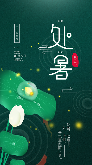 原创二十四节气处暑仲夏简约手机海报