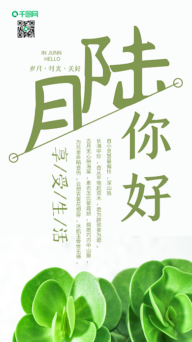 手机壁纸六月你好小清新多肉植物简约摄影图