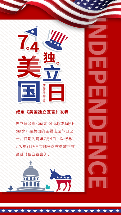 原创美国独立日美国独立宣言手机配图