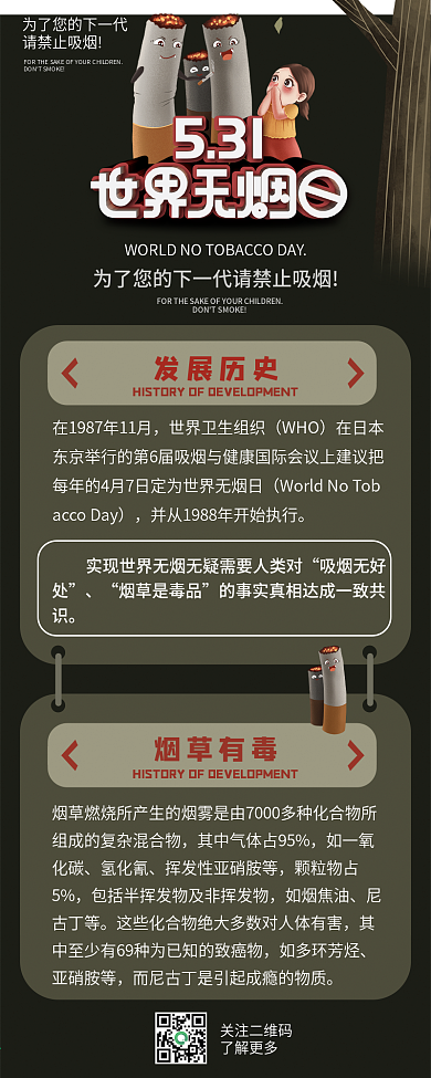 世界无烟日知识科普宣传海报手机信息长图