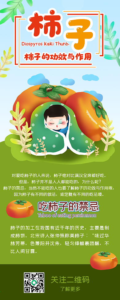 柿子功效干货小清新绿色科普信息长图