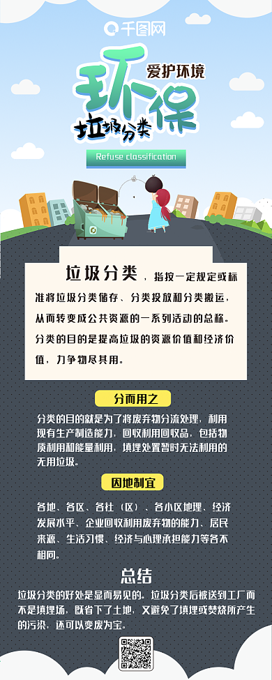 垃圾分类处理扁平环保卡通可爱信息长图