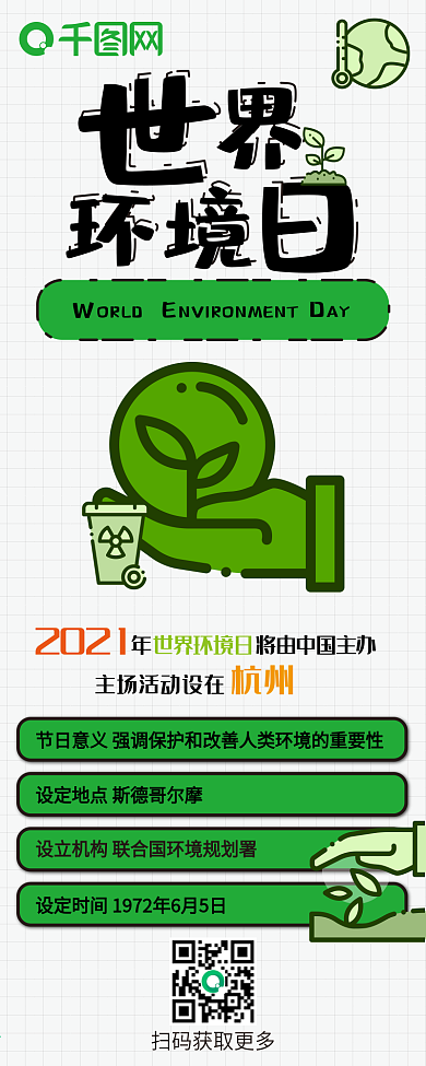 世界环境日简约清新扁平信息长图