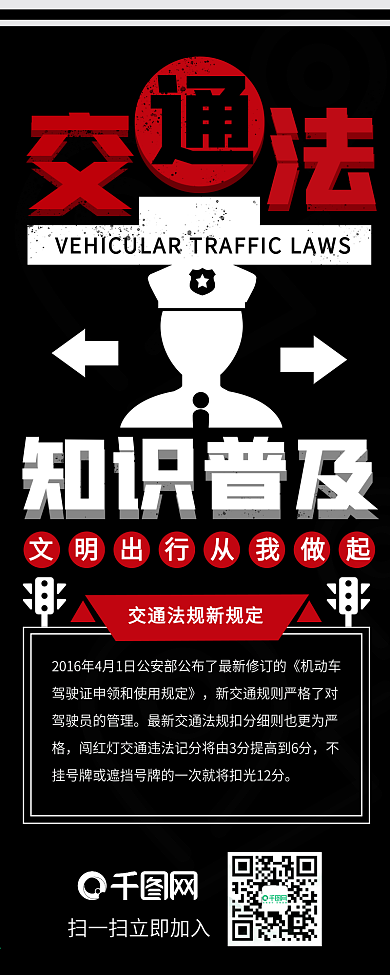 原创红黑商务风简约交通法普及信息长图