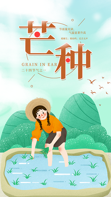 芒种传统节气简约日签清新手机海报