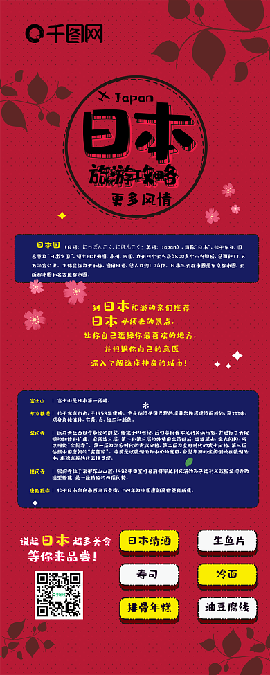 日本旅行攻略篇扁平卡通可爱信息长图
