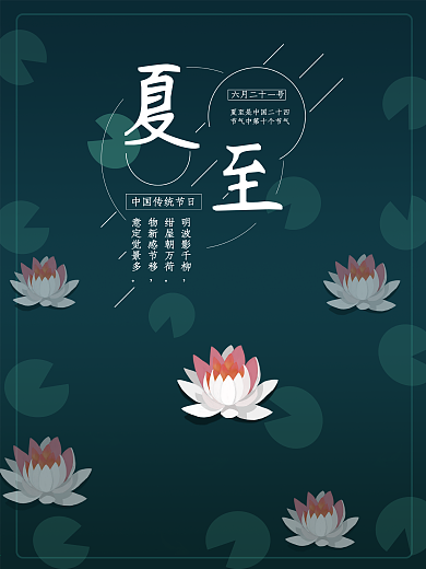 夏至平面荷叶荷花手绘清新海报