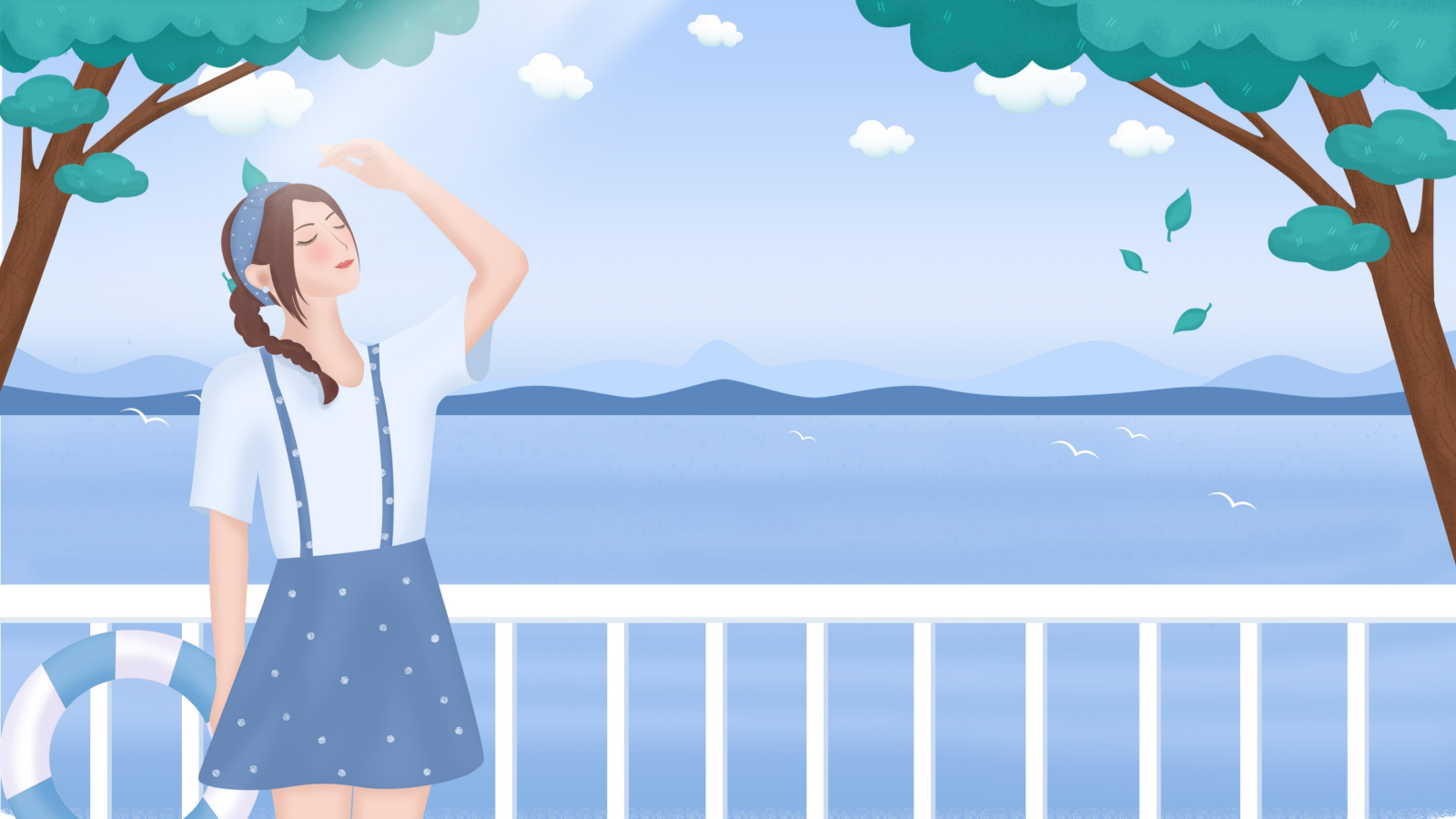 清新簡約插畫風八月你好PPT模板