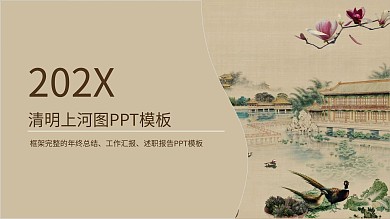 泛黄古典画卷背景PPT模板