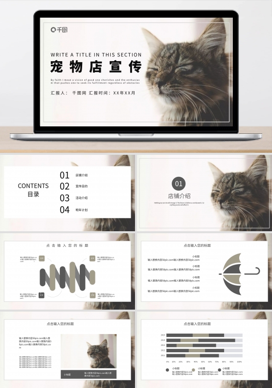 喵星人小清新通用PPT模版
