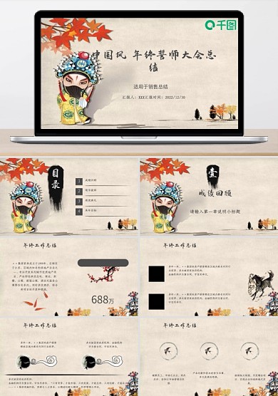 中国风销售部誓师大会总结PPT模板范本