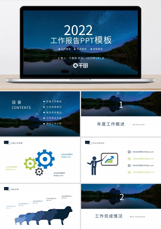 蓝色星空大气工作汇报PPT模板