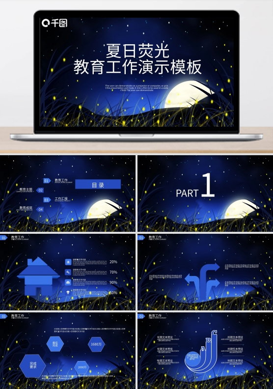 创意夏日荧光教育工作演示PPT模板