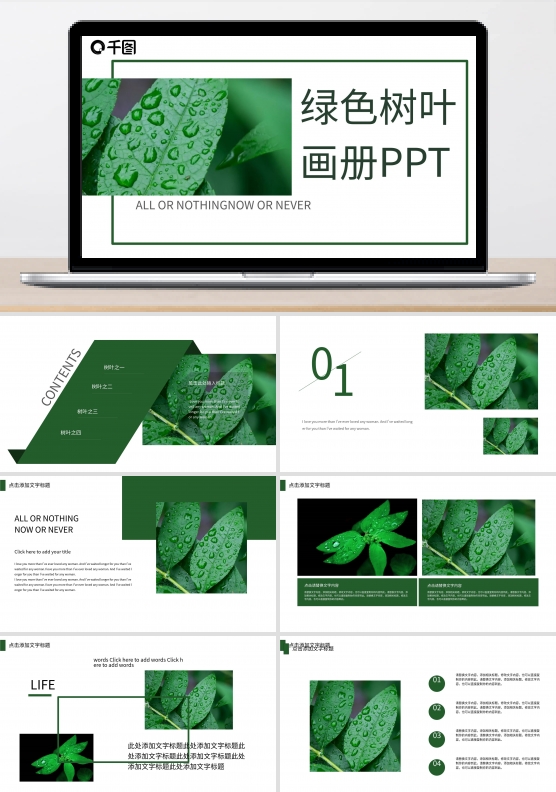426简约风绿色树叶 画册PPT模板