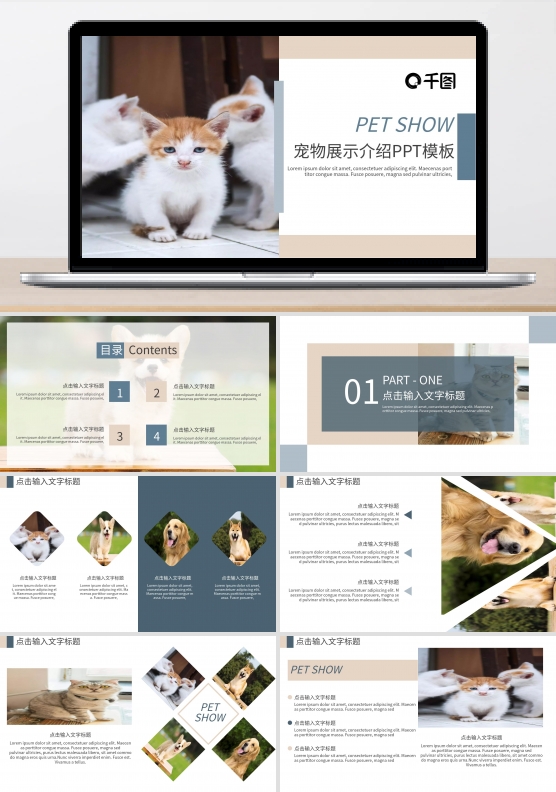 萌宠物展示介绍PPT主题（黑与白作品）