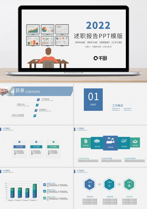 商务述职报告工作总结汇报ppt模版
