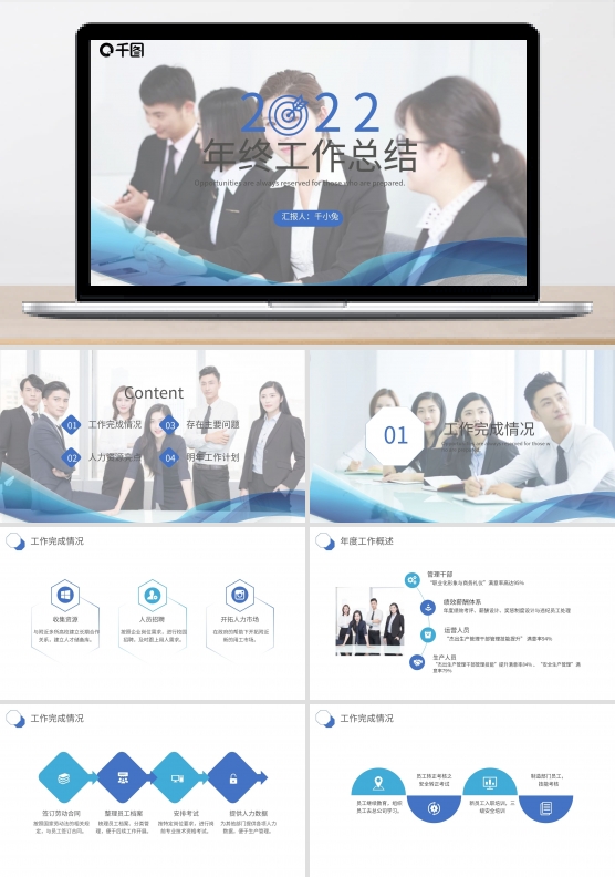 内容型商务风年终总结述职报告PPT模板