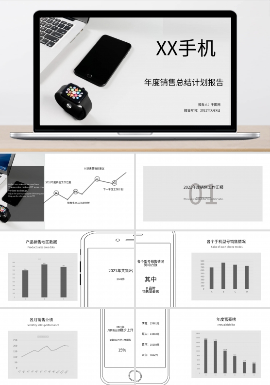 总结报告简约电子产品XX品牌手机年度销售总结计划报告