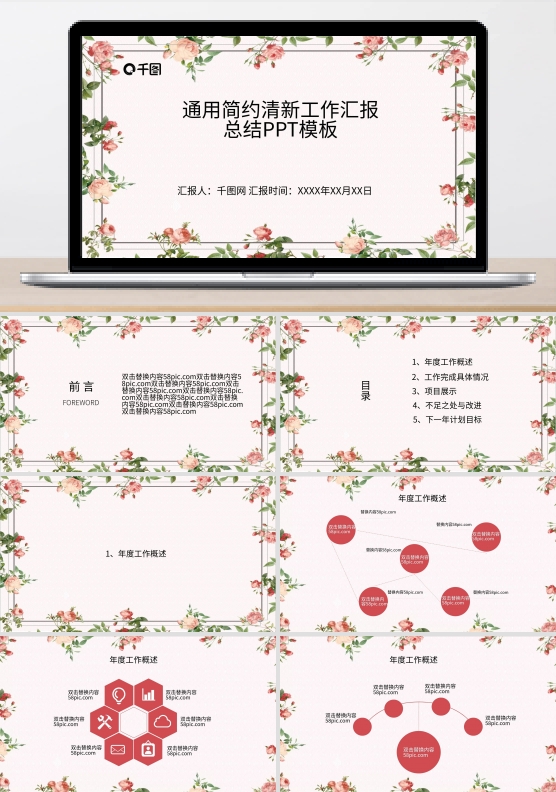 时尚通用简约清新工作汇报总结PPT模板