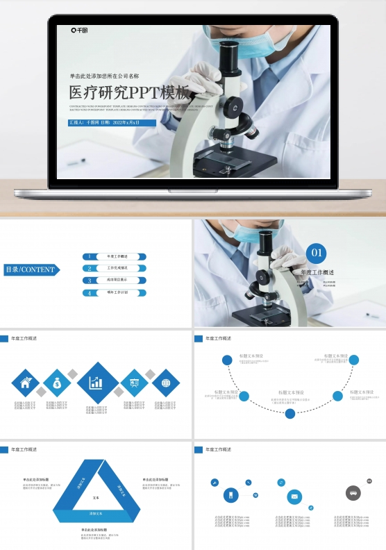 医疗医学生物研究工作总结汇报PPT模板