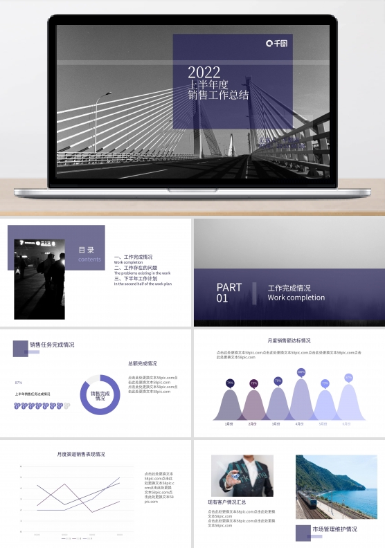 2022上半年零售工作总结 紫色简约派PPT模板