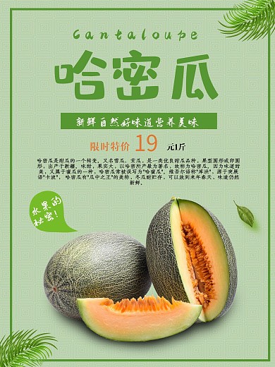 简约新鲜哈密瓜水果海报