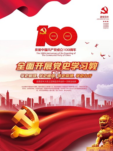 党建风建党100周年党史学习教育宣传海报