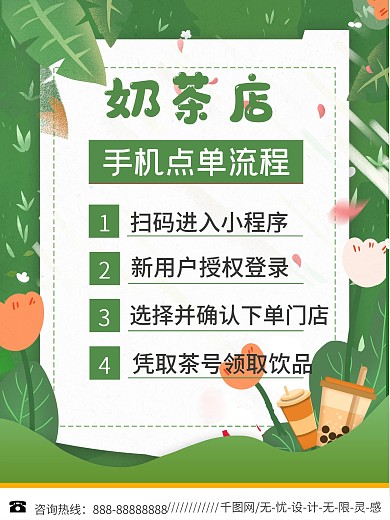 奶茶店线上点单流程海报